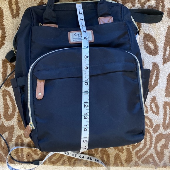 Cysili Diaper Bag Back Pack Black Canvas Nylon USB Port zipper pockets kids - Picture 11 of 13